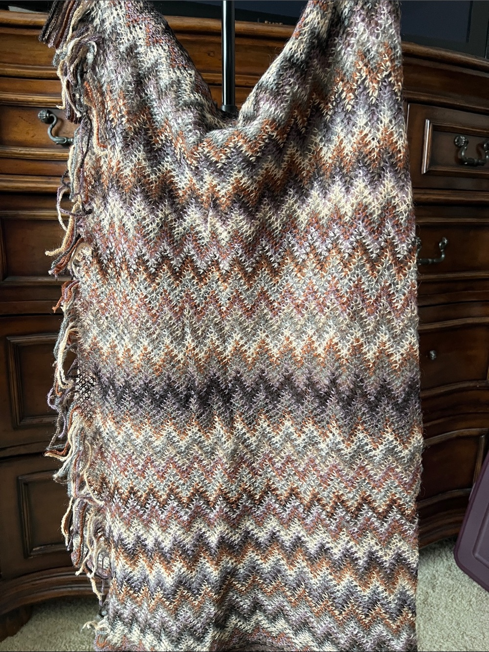 Missoni Multicolor Zigzag Knit Wrap in Brown, Cream, Tan, Purple